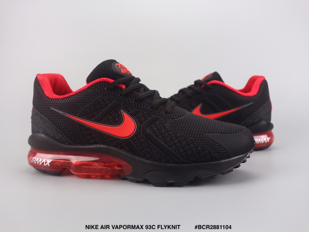 Men Nike Air Max VaporMax 93c Flyknit Black Red Swoosh